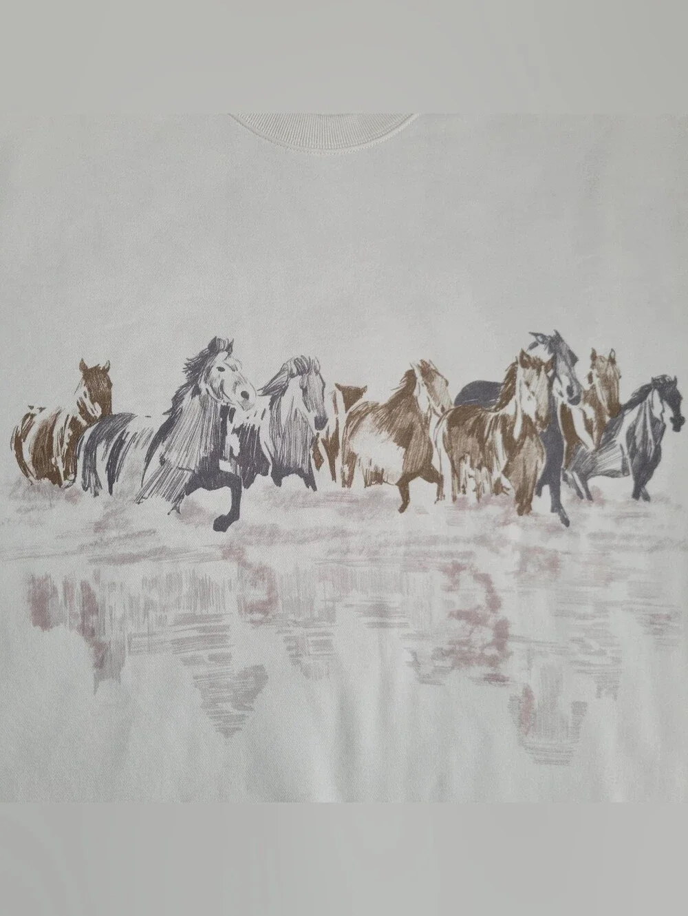 Abercrombie & Fitch Sunday Sweatshirt Horses Western Beige Brown Gray Large